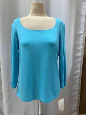 Classic Scoop Neck 3/4 Sleeve Top - Turquoise